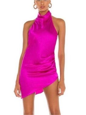 Amanda Uprichard Samba Silk Halter Mini Dress in Hot Pink